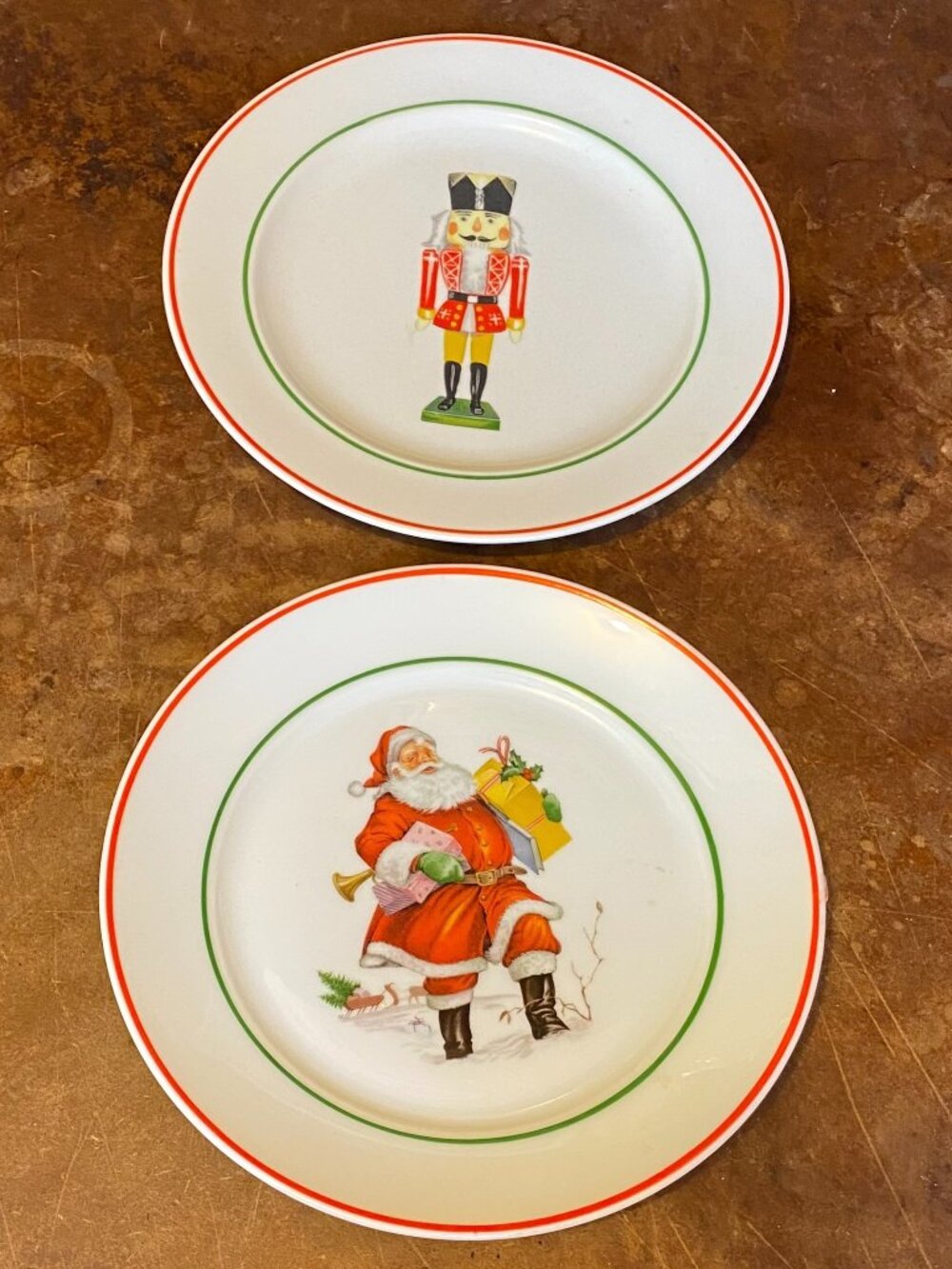 SET (2) 1980s Macy's Christmas Plates West Germany Santa Nutcracker 8'' Vintage